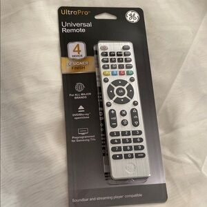 Modern GE Silver and Black Universal Remote Control. New